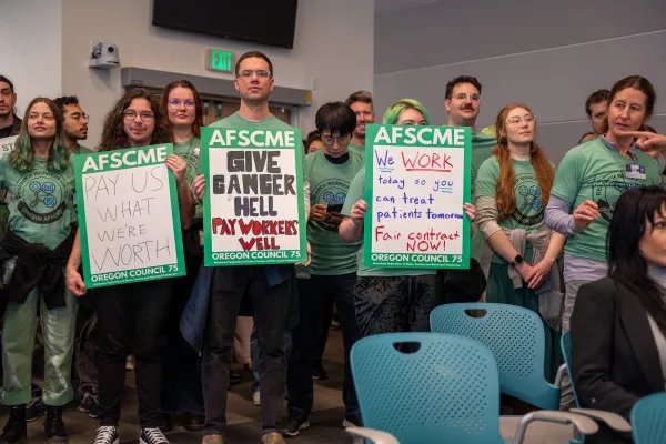 RWU members attending an OHSU Board of Directors meeting
